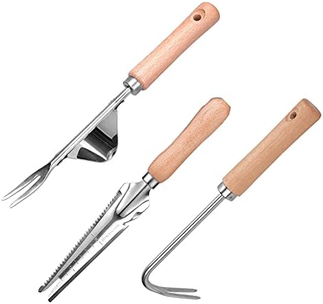 AVCXEC 3 Pcs Désherbeur Manuel, Manuelle Désherbage Racine Fourche en Acier Inoxydable avec Outil de Manche en Bois, Arrache Pissenlit de Jardin pour Le Désherbage Rapide des Sols de Pelouse Avis, Fiche Technique et Prix au Maroc