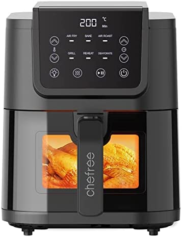 CHEFREE AFW01 Friteuse Sans Huile, Air Fryer Avec Fenêtre Visible, 6 Programmes, Friteuse À Air Compacte, 5L, Moins D'Huile et Économisé d'Énergie, Panier Antiadhésif, 1500 W, Un Grille-Pain Inclus Avis, Fiche Technique et Prix au Maroc