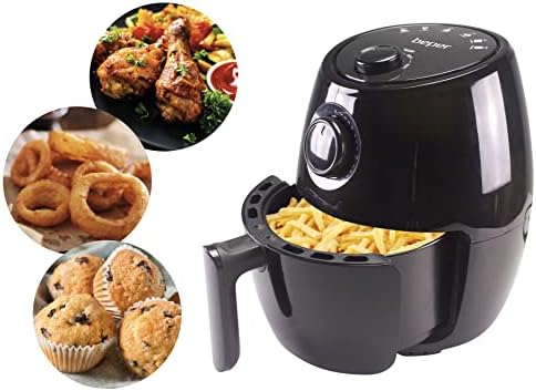BEPER P101FRI001 Friteuse à air chaud, sans huile, minuterie et température réglable, récipient et grille amovibles, 2 litres de capacité, 1000 W de puissance, noir Avis, Fiche Technique et Prix au Maroc