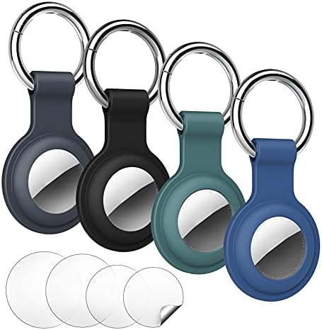 DORART 4pcs Porte Clef pour AirTag Coque Protection Porte clé pour Airtags en Silicone avec Films Protecteurs Anti-Rayures, Noir/Gris/Bleu/Vert Avis, Fiche Technique et Prix au Maroc