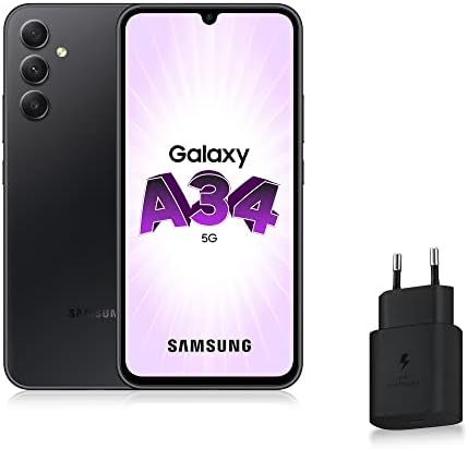 Samsung Galaxy A34 Smartphone Android 5G, 128 Go, Chargeur Secteur Rapide 25W Inclus [Exclusivité Amazon], Smartphone déverrouillé, Graphite, Version FR Fiche Technique et Prix au Maroc