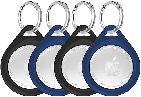 [Lot de 4] Jsdoin Silicone Coque pour AirTag, AirTag Porte Clé, Protection Anti-Perte et Anti-Rayures pour AirTag, Sacs, Bagages et Colliers d'animaux domestiques- 2 Noir+2 Bleu Avis, Fiche Technique et Prix au Maroc