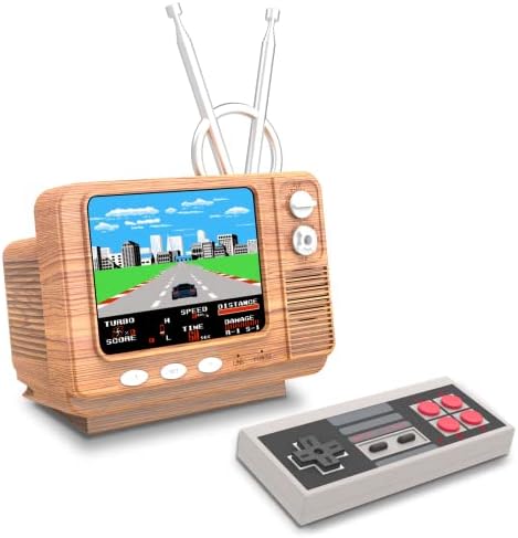 E-MODS GAMING Console de jeux rétro GV300S Mini TV Style 308 avec manette de jeu portable et sortie AV – Écran de 7,6 cm – Cadeau de Noël pour enfants et adultes (grain de bois) Fiche Technique et Prix au Maroc