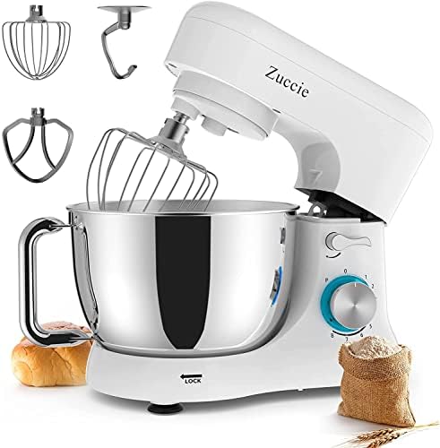 Robot Patissier, Zuccie 4.5 L Robot Pâtissier, 1000W Robot Cuisine avec Fouet, Batteur, Crochet, Bol d'Acier Inoxydable et Pare-éclaboussures, 8+P Vitesses Robot Pétrin Professionnel (Blanc) Avis, Fiche Technique et Prix au Maroc