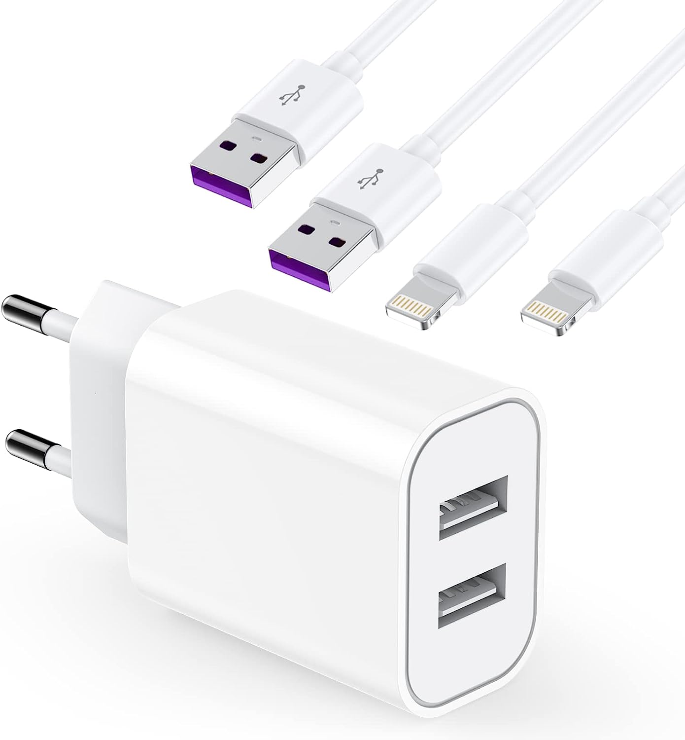 Chargeur Rapide iPhone 【Certifié MFi Apple】 Chargeur USB et 2 Câble Lightning de 2 m Adaptateur Secteur USB Universel Mural Chargeur Compatible avec iPhone 14/13/12/SE/11/X/XS/XR/8/7/7 Plus/6/iPad Fiche Technique et Prix au Maroc