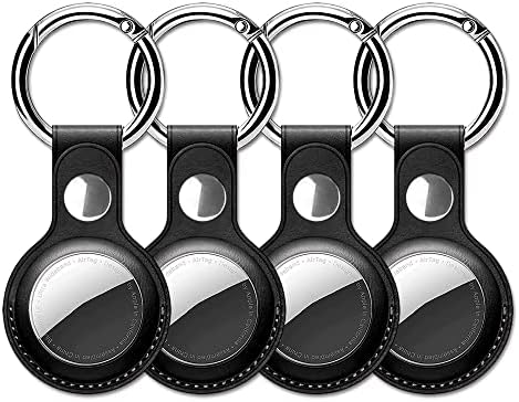EANLOLY Airtag Porte Clé en Cuir PU, Porte Cle Airtag Lot de 4, Applique au Porte Clef Apple Air Tag, il Peut Protéger Le GPS Tracker Airtags, Éviter Les Rayures ; Noire Avis, Fiche Technique et Prix au Maroc