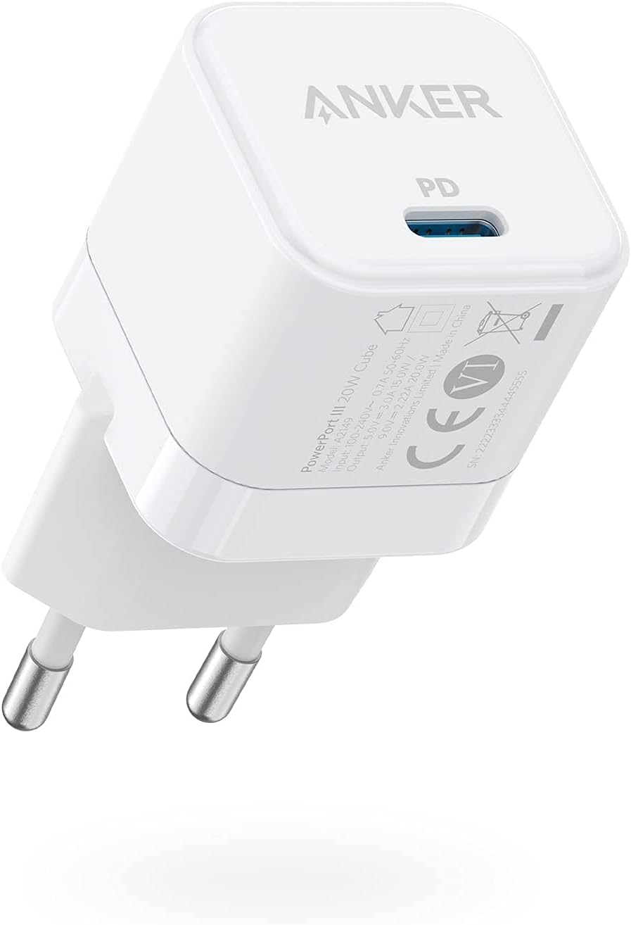 Anker PowerPort III Bloc d'alimentation USB-C 20 W - Charge Rapide - Compatible avec iPhone 13/13 Mini/13 Pro/13 Pro Max/12, Galaxy, Pixel 4/3, iPad/iPad Mini, Blanc (câble de Charge Non Inclus) Fiche Technique et Prix au Maroc