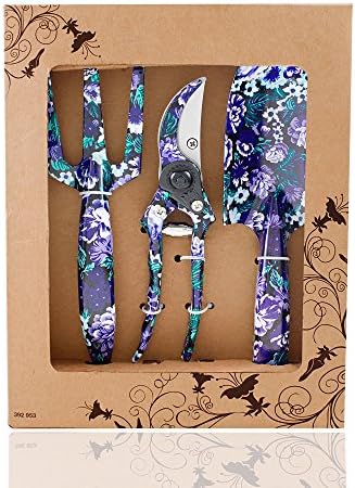 Amazon Brand – Eono Ensemble d'outils de Jardin Floral en Aluminium de 3 pièces avec imprimé Violet - truelle, cultivateur, sécateur, Coffret Cadeau pour Les Besoins de Jardinage (Violet) Avis, Fiche Technique et Prix au Maroc