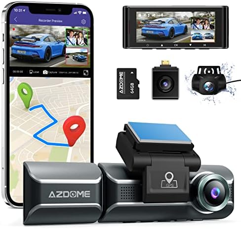 AZDOME Caméra de Voiture Triple 1440P+1080P+1080P, GPS, WiFi, 4K Caméra Embarquée Avant, Night Vision, G-Capteur, WDR, Détection De Mouvement, G‑Sensor, Enregistrement en Boucle, 32G Carte SD(M550) Fiche Technique et Prix au Maroc