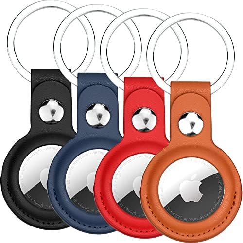 4 Pièces Étui de Protection for Airtags 2021, Support de Protection Airtag, étui Anti-Rayures Portable pour AirTags, avec Porte-clés, PU, Rouge, Marron, Noir, Bleu Avis, Fiche Technique et Prix au Maroc