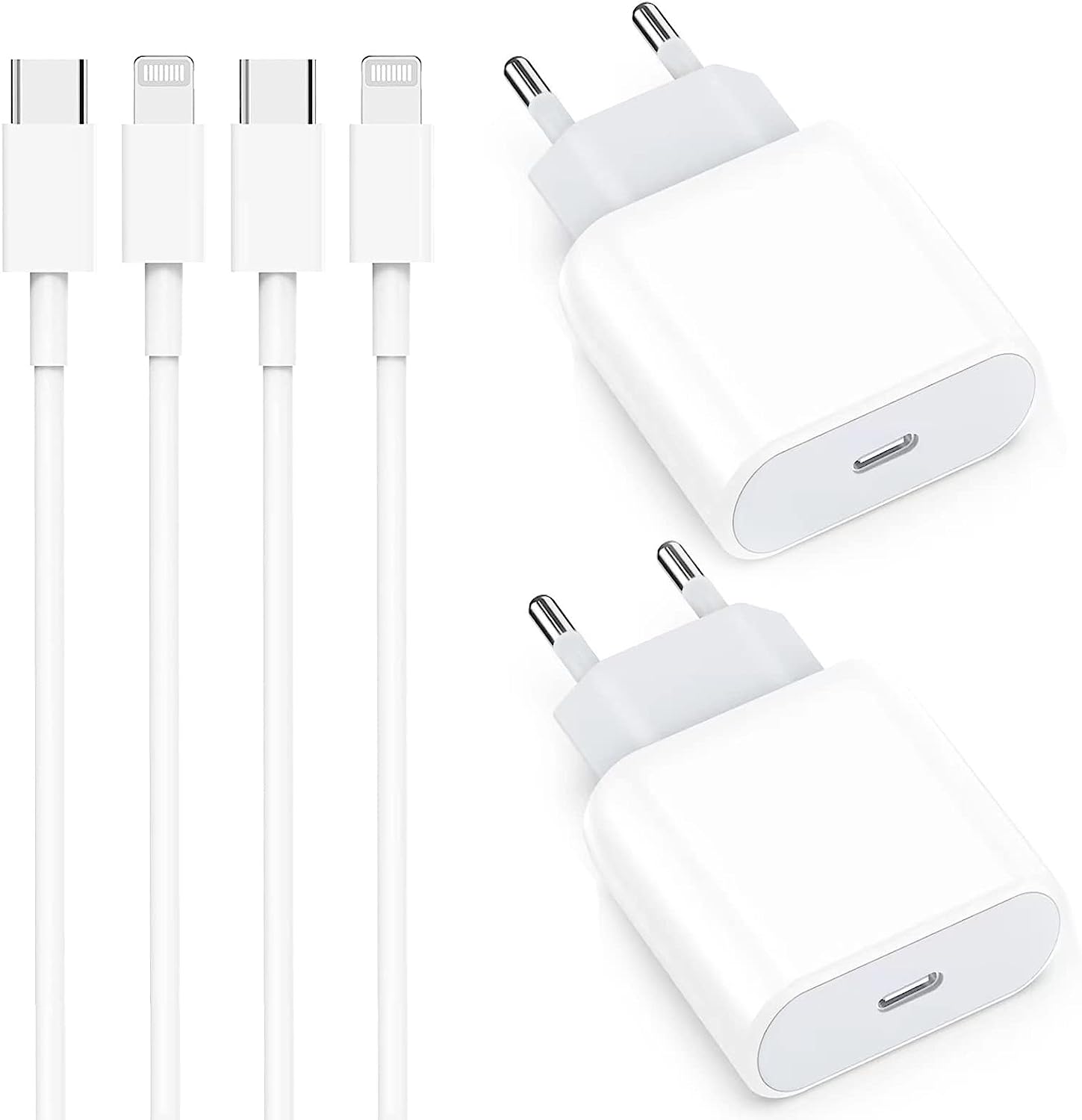 iPhone Chargeur, 4-Pack USB C Chargeur Rapide pour iPhone 14 13 12 11 Pro Max Plus Mini SE XS XR X 8 7 6,iPad,AirPods, 20W USBC Prise et 2M Cable Type C Alimentation Secteur Mural Adaptateur de Charge Fiche Technique et Prix au Maroc