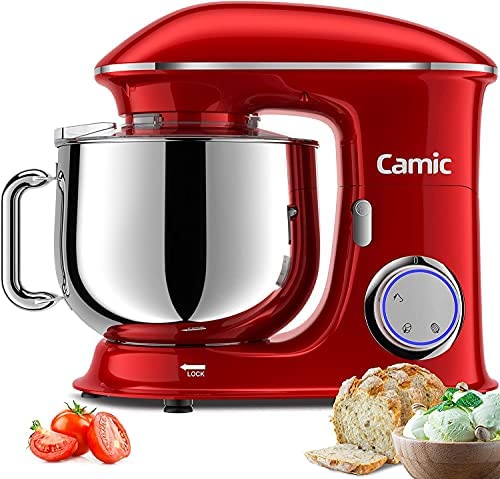 Camic Robot Pâtissier Multifonctions, Pétrin 8L 1500W Puissant, Robot de Cuisine avec Crochet Pétrisseur, Batteur, Fouet à Fil, Couvercle, Compatible Lave-vaisselle (8 L, rouge) Avis, Fiche Technique et Prix au Maroc
