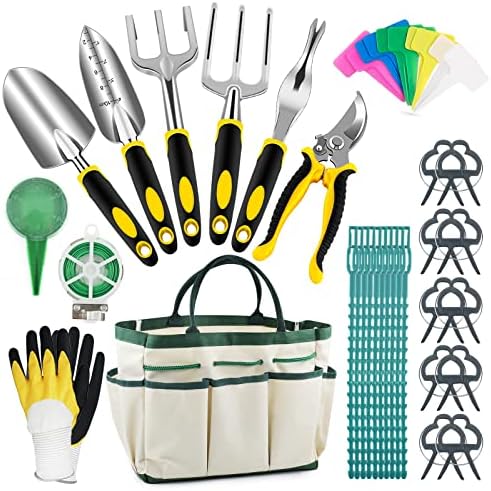 Victarvos Outils Jardinage, 13 Pièces Kits D'outils de Jardinage en Aluminium, Kit Jardinage avec Sac de Rangement, Pelle Jardinage, Transplantoire, Gants, Sécateur, Cadeaux de Jardinage pour Adultes Avis, Fiche Technique et Prix au Maroc
