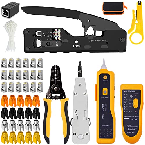 OKVNUO-TECH Testeur de Network Réseau Cable Kit d'outils de Réparation d'Ordinateur, Professional Maintenance de Testeur de Câble LAN,Pince à Sertir de Fil RJ45 RJ11Réseau d'Outils pour DIY (Noir)Avis,  Fiche Technique et Prix au Maroc
