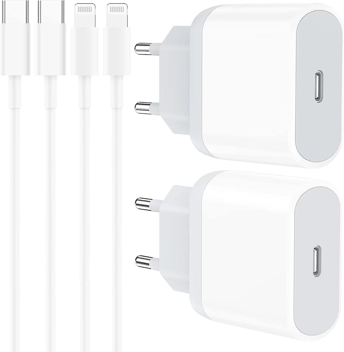 Chargeur Rapide iPhone, 4-Pack Prise avec 1M Cable pour iPhone 11 12 13 14/14 Plus / 14 Pro / 14 Pro Max Mini XR XS X 8 7 6 SE, iPad, AirPods, 20W USBC Secteur Adaptateur Mural Alimentation Fiche Technique et Prix au Maroc
