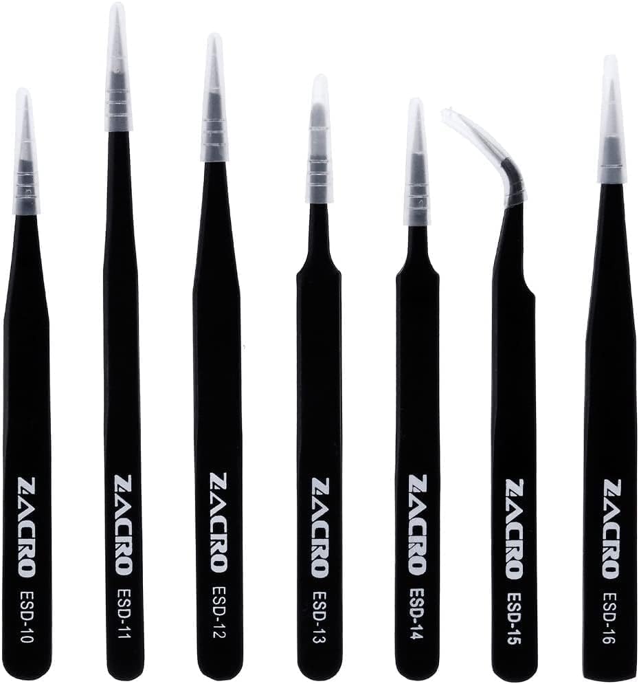 Zacro 7pcs Pince à épiler Acier inoxydable, Brucelles Antistatique/Pincette Antistatique ESD Pincette Pince de Précision pour Tous les Travaux Tins, NoirAvis,  Fiche Technique et Prix au Maroc