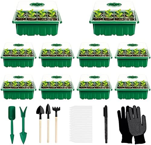 Mini Serre pour Plantes,10 Pièces(120Cellules) Humidité Réglable Intérieure Plateau Semis avec Couvercles Rehaussés,Réutilisable avec Étiquettes Plantes Outils de Jardinage pour Semis Plantes Plateau Avis, Fiche Technique et Prix au Maroc