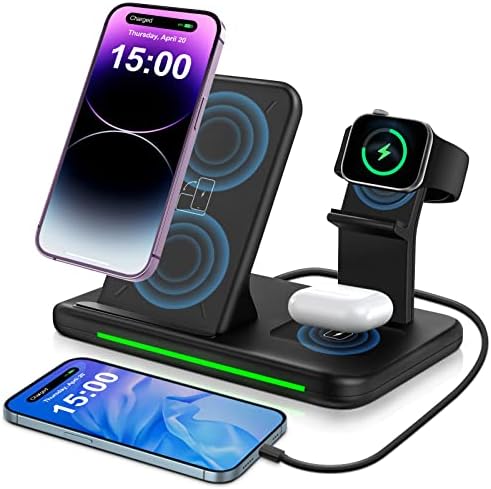 4 en 1 Chargeur sans Fil 15W Chargeur Induction Rapide avec Adaptateur QC 3.0 pour iPhone Apple 14/13/12/11/pro/Xs/XR Samsung Ultra/S22/S22+,Huawei P40/30 Pro iWatch Serie E/6w/5, AirPods 3/2 /1/Pro Fiche Technique et Prix au Maroc