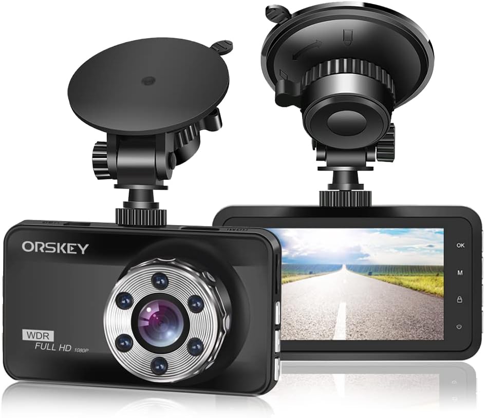 ORSKEY Dashcam Voiture 1080P HD Caméra embarquée Avant de Voiture embarquée dashcam pour Voiture Grand Angle 170°, HDR, Affichage LCD 3.0", Vision de Nuit, détecteur de mouvements et accéléromètre Fiche Technique et Prix au Maroc