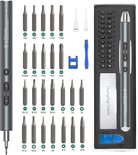 ORIA 28 en 1 Jeu de Tournevis de Electrique, Kit d'Outils de Réparation Portable avec 24 Bits, Mini-Tournevis Rechargeable avec USB, 3 Lumières LED, pour Téléphone, Montres, Touets, Ordinateurs, etcAvis,  Fiche Technique et Prix au Maroc