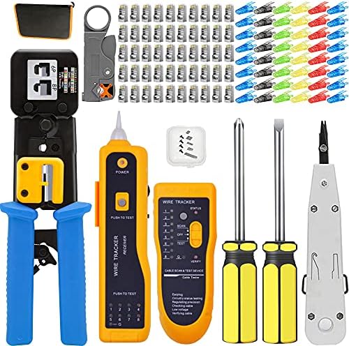 MAYLINE Professionnel Cable Kit Réseau d'Ordinateur CAT5 CAT6, Kit d'Outils Réseau Testeur de Câble RJ45 RJ11 Cat7 Outil de Sertissage/Pince à Sertir, 50pcs RJ45 Internet Coupleur(Bleu)Avis,  Fiche Technique et Prix au Maroc