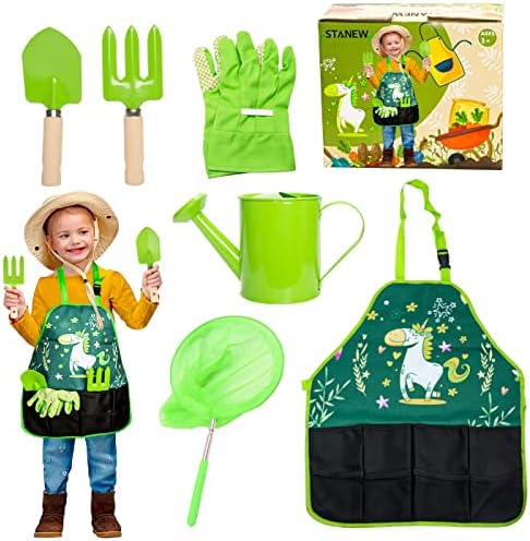 Stanew Ensemble d'outils de jardinage pour enfants, cadeau de jardinage pour enfants, filet de pêche, tablier, bouilloire pour enfants, Vert Appren, taille unique Avis, Fiche Technique et Prix au Maroc
