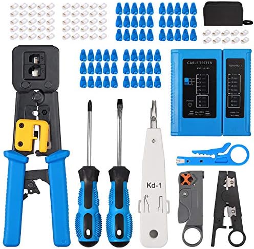 EYPINS Kit d'Outils de Sertissage RJ45 pour RJ11/RJ12/CAT5 - Pince à Sertir+Testeur de Câble LAN+50 Connecteurs CAT5e+10 Connecteurs CAT6 Pass-Through pour Maintenance Informatique ProfessionnelleAvis,  Fiche Technique et Prix au Maroc
