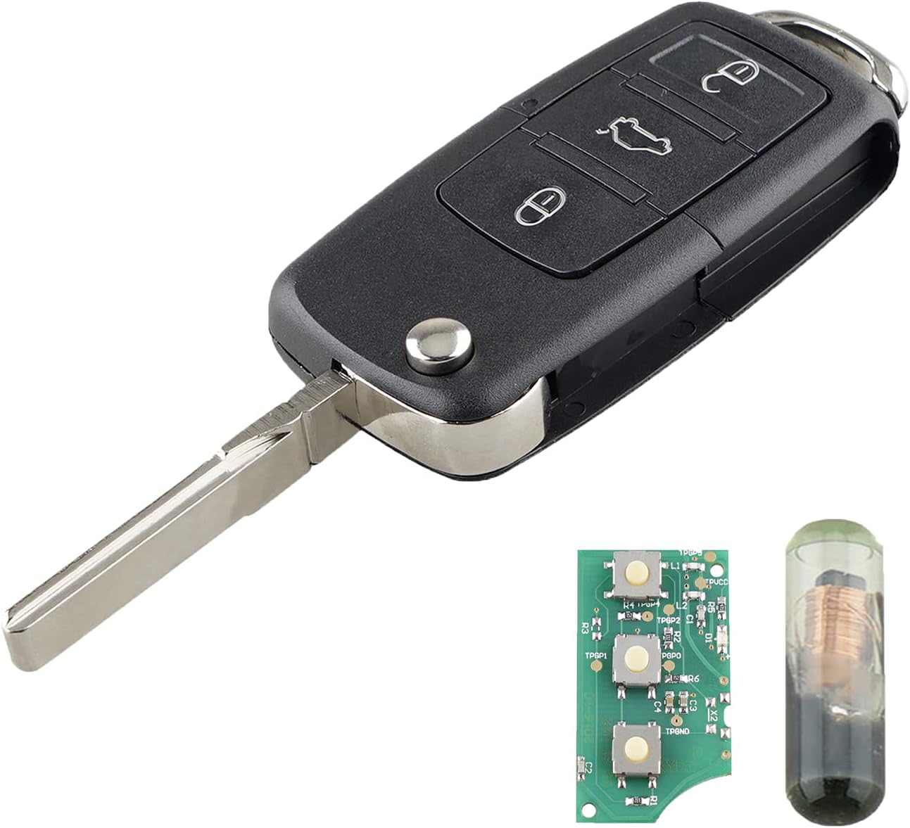 Heart Horse 433Mhz 3 Boutons Coque de Clé de Voiture Télécommande Pliante de Remplacement pour V w MK5 Golf Seat Leon Sko da Octavia TOU-ran Clé de Voiture Coque avec ID48 Chip (OEM:1K0959753G) Fiche Technique et Prix au Maroc