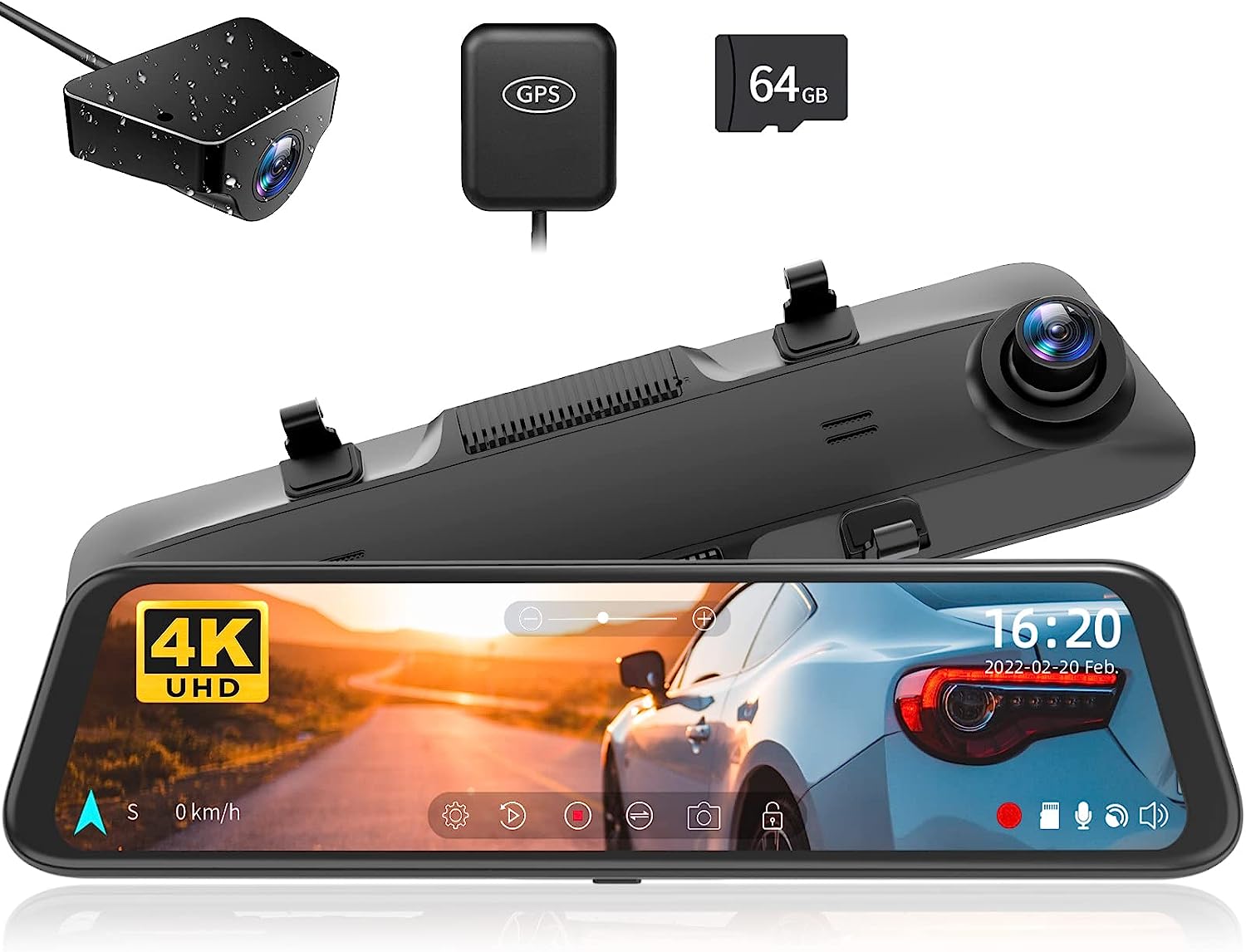 WOLFBOX 12'' G850 4K+1080P Dashcam Voiture Rétroviseur avec 320° Grand Angle, G-Capteur, Enregistrement Boucle, Vision Nocturne, Moniteur Stationnement, Arrière Étanche, avec GPS et Carte 64 Go Fiche Technique et Prix au Maroc