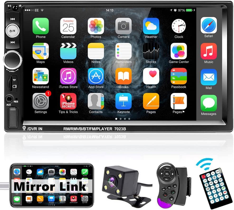 Podofo 7 Pouces Écran Tactile Autoradio 2 Din avec Bluetooth Main Libre Double Din Radio Lecteur MP5 Support Radio FM/AUX/Lien Miroir/Commande au Volant + Caméra de Recul Fiche Technique et Prix au Maroc