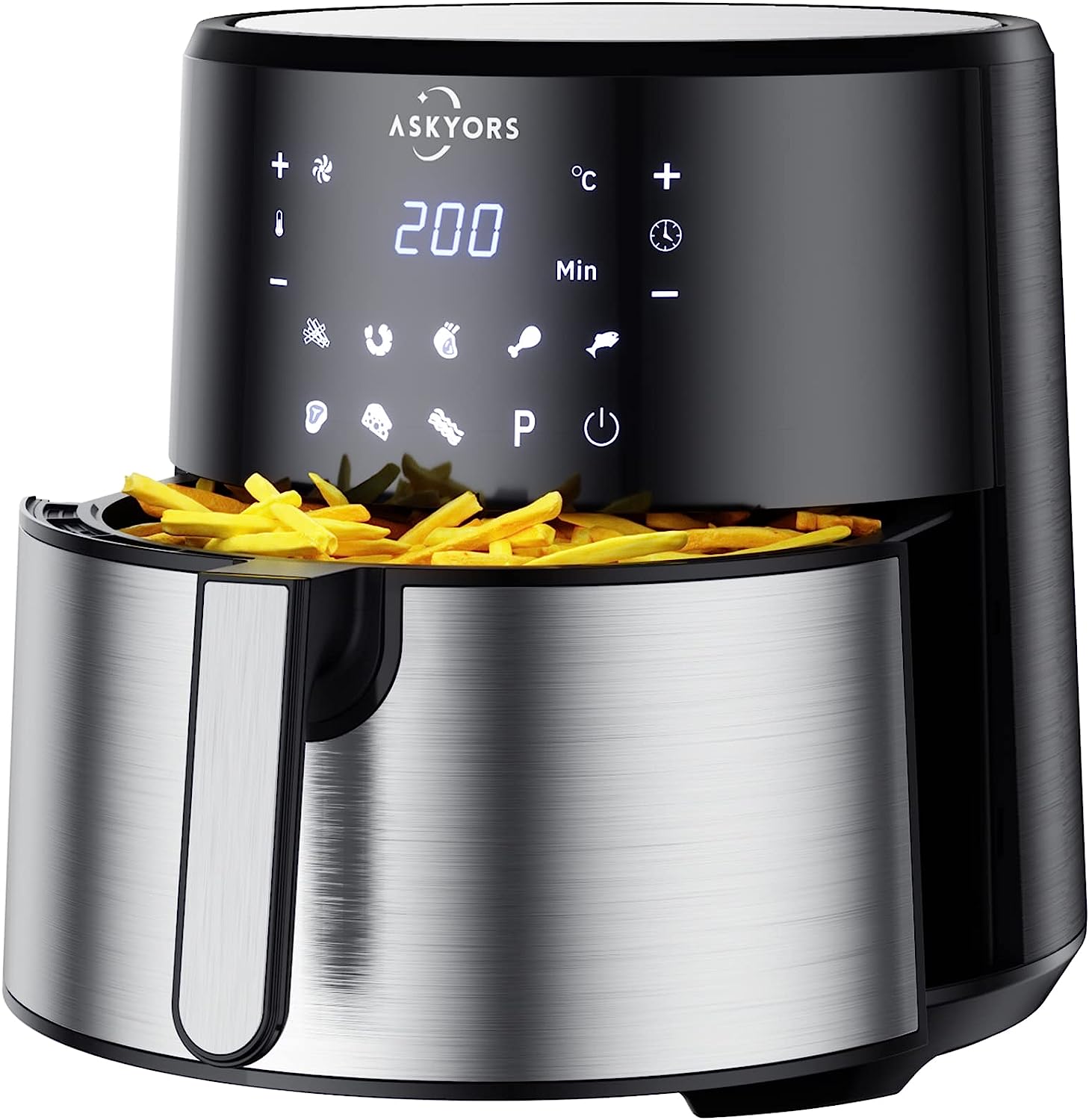 Friteuse Sans Huile 8L XXL, Askyors Hot Air Fryer avec 8 Programmes et LED Écran, 1700W Friteuse sans Huile avec Préchauffage et Minuterie, Température Réglable Friteuse à Air Chaud 32 Recettes Avis, Fiche Technique et Prix au Maroc