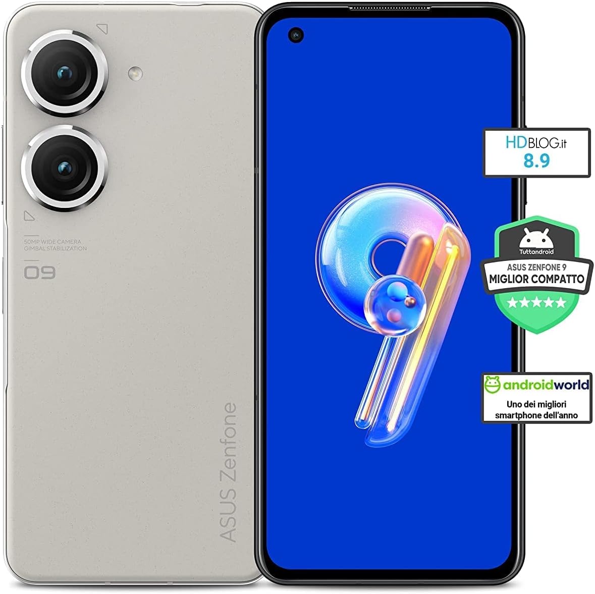 ASUS Smartphone Zenfone 9 5.9" 5G Double Nano SIM 8 Go RAM 128 Go Blanc Clair de Lune Fiche Technique et Prix au Maroc