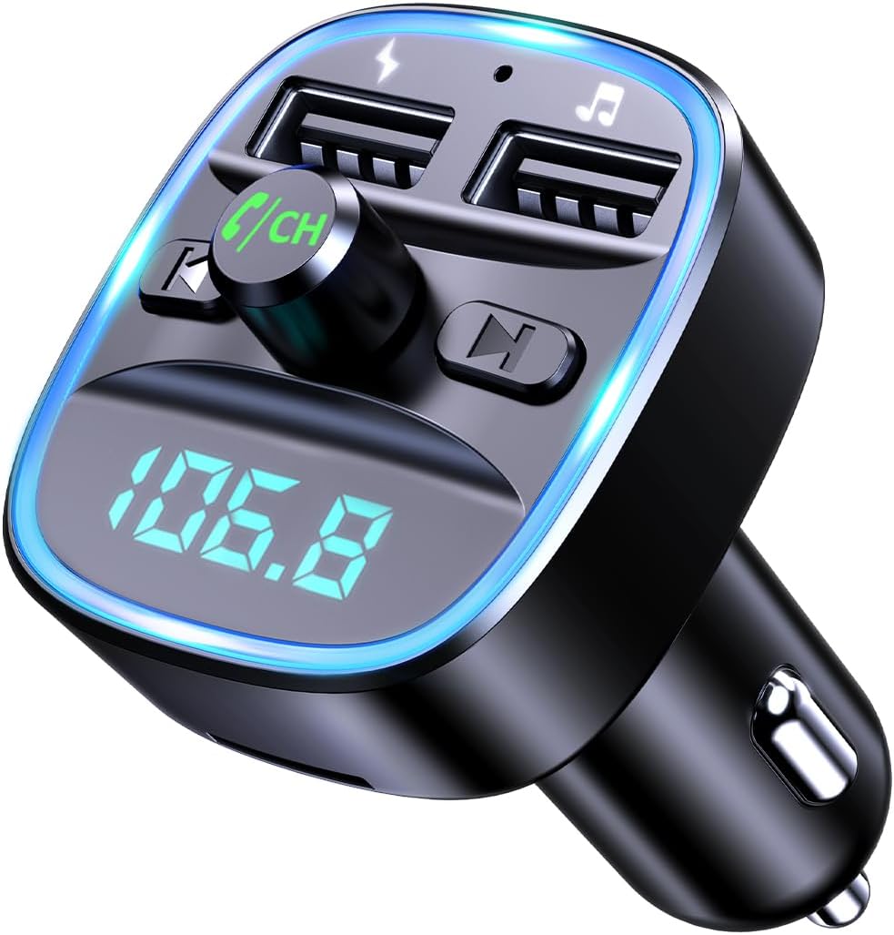 VOODII Transmetteur FM Bluetooth 5.3, Adaptateur Bluetooth Voiture Lecteur MP3 Adaptateur Radio sans Fil mit 2 Port USB, Allume Cigare USB Appels Mains Libres Support Disque U/Carte TF/SD Fiche Technique et Prix au Maroc