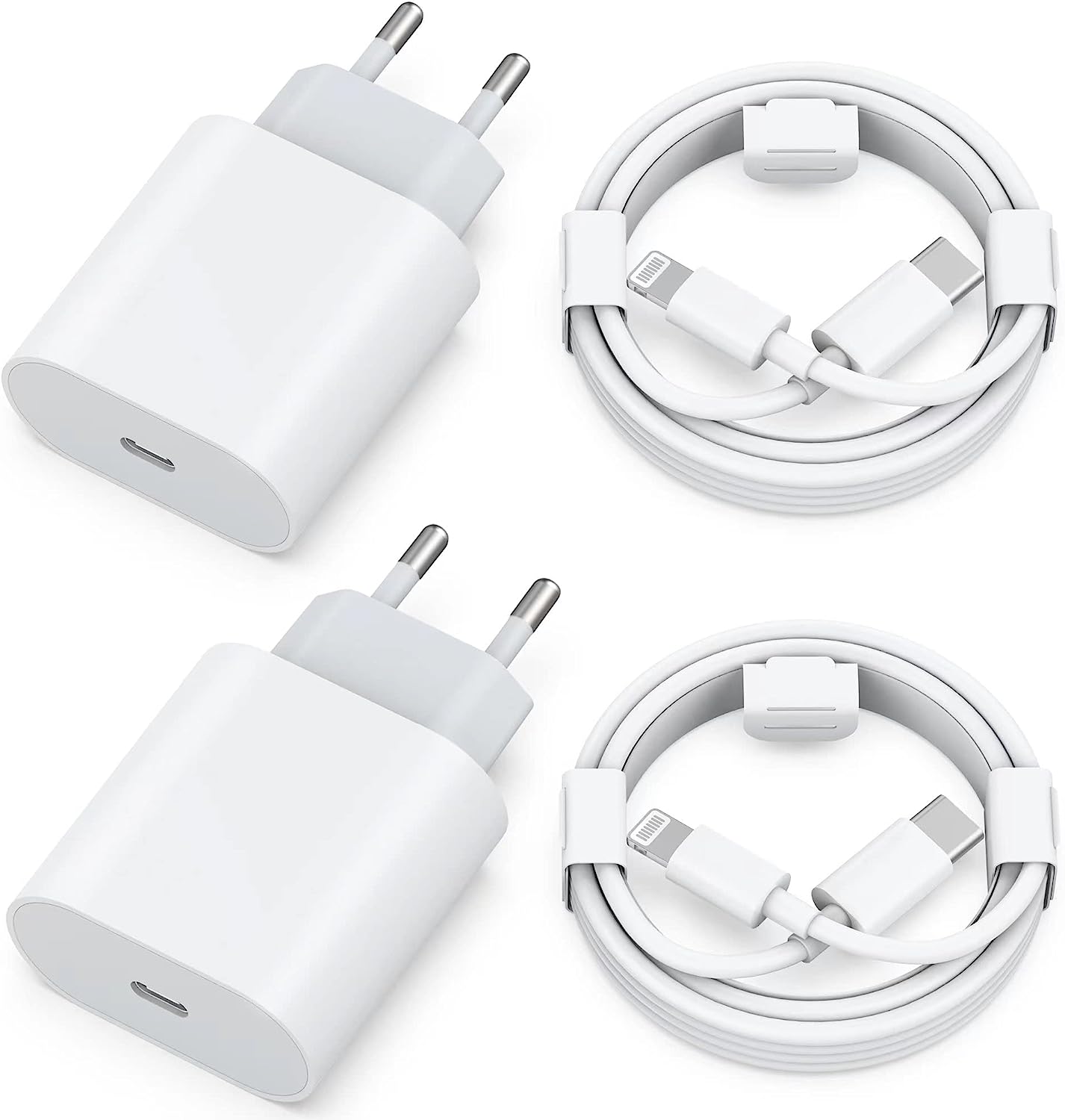 4-Pack 25W iPhone Rapide Chargeur pour iPhone 14/14 Plus/14 Pro/14 Pro Max/13/12/11/SE/X/XS/XR SE 8 7 6 6S AirPods iPad, USBC Prise Secteur USB C Mural Type C Alimentation Adaptateur et 2M Cable Fiche Technique et Prix au Maroc