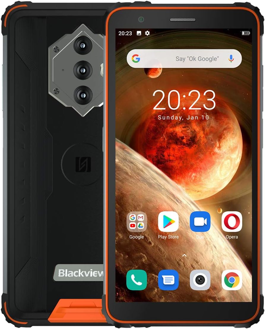 Blackview BV6600 IP68 Téléphone Portable Incassable, Batterie 8580mAh (Charge Inversée), 5.7'' HD+ IP68 & IP69K Smartphone Étanche Antichoc Android 10.0, Octa Core 4GB + 64GB, Caméra 16MP NFC Orange Fiche Technique et Prix au Maroc