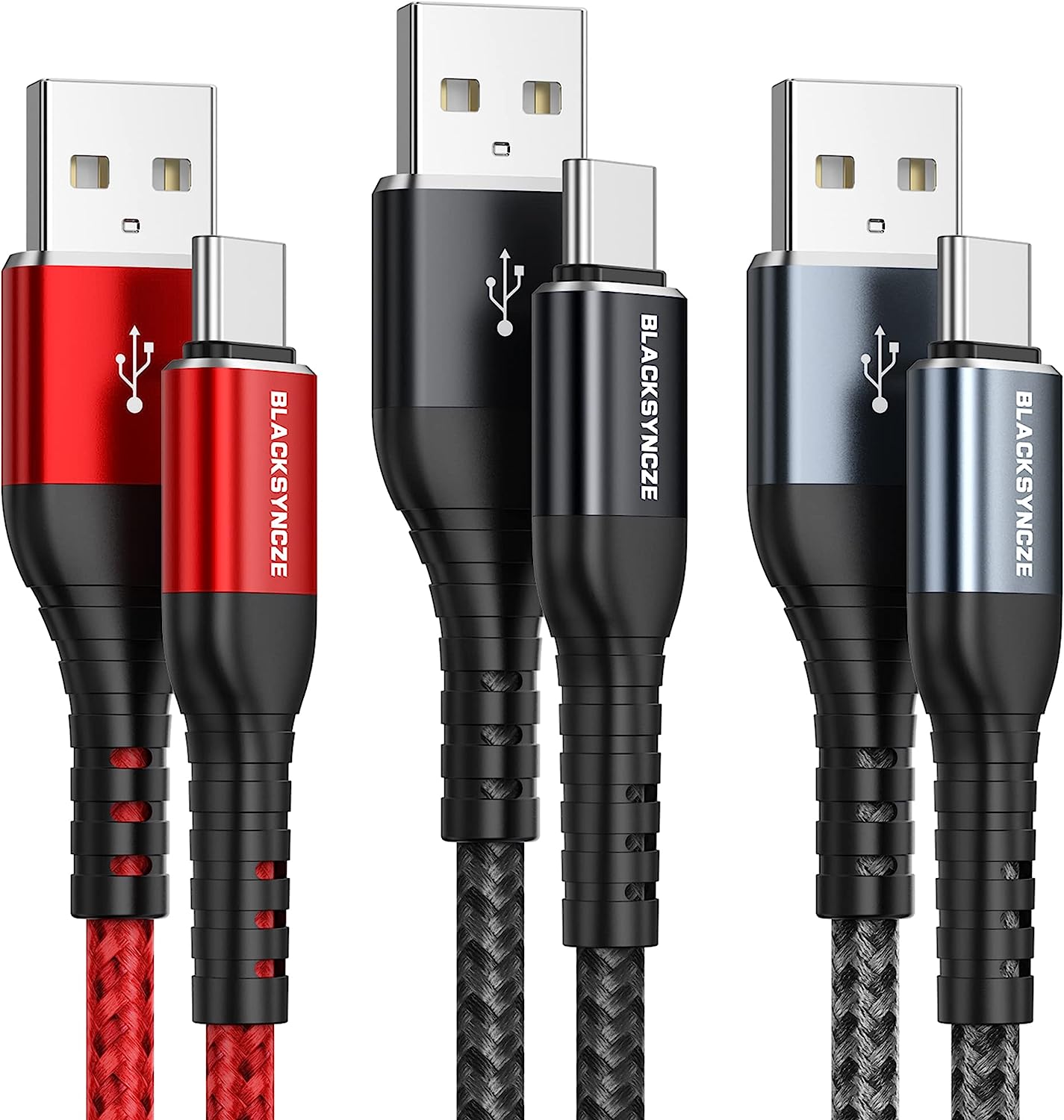 BLACKSYNCZE Câble USB C [2M, Lot de 3] 3,1A Charge Rapide Chargeur USB C Cable USB C Nylon Tressé Cable USB Type C pour Samsung Galaxy S22 S21 S20 S10 S9 S8, Note 20 10, Huawei P40 P30, Mi 12 11 Fiche Technique et Prix au Maroc