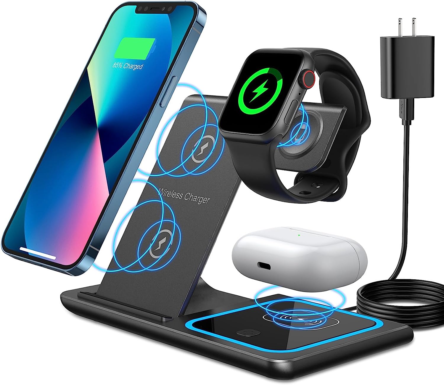 ZEBRE Chargeur à Induction 3 in 1 Chargeur sans Fil Compatible avec iphone 14 13 12 11 Pro Max/Plus/XR XS X Und iwatch Pliable Rapide Station De Recharge Charge Compatible avec Apple Watch/Airpods Fiche Technique et Prix au Maroc
