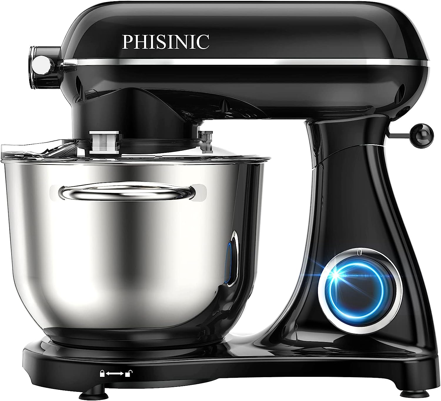 Robot Pâtissier, PHISINIC 1800W Pétrin Professionnel, Boîtier tout en Métal, Faible Bruit Robot de Cuisine Multifonction avec Fouet, Batteur, Crochet, 6.5L Bol d'Acier Inoxydable, 6+P Vitesses (Noir) Avis, Fiche Technique et Prix au Maroc