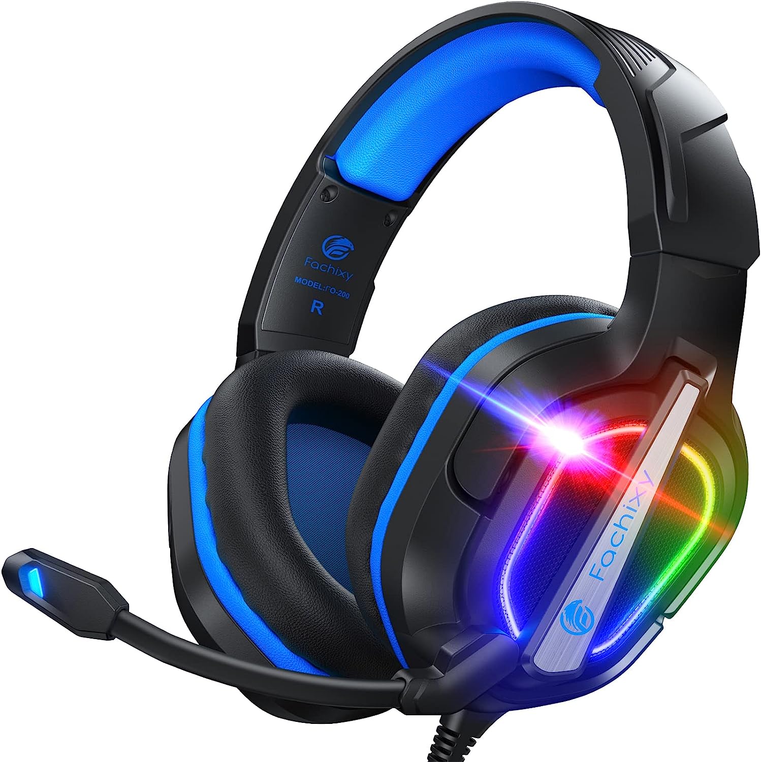 Fachixy [2023 New] FC200 Gaming Headset pour PS4/PS5/PC/Xbox/Nintendo Switch, Casque PS4 avec câble et lumière RGB, Casque stéréo Surround avec Micro, Noise Cancelling Gamer Headphones - Bleu Fiche Technique et Prix au Maroc