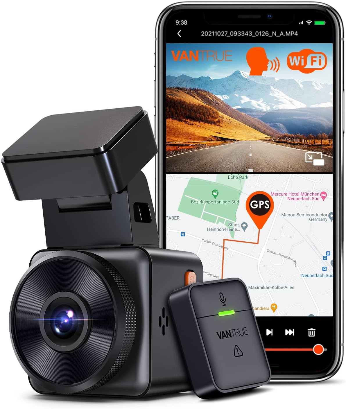 VANTRUE E1 1944P Mini Dashcam Voiture WiFi GPS, Caméra de Bord HDR 2K/1440P, Camera Embarquée Contrôle sans Fil & Vocale & Appli, 24H Mode Parking du Tampon, Vision Nocturne 1,54 Pouces 160° Max 512 G Fiche Technique et Prix au Maroc