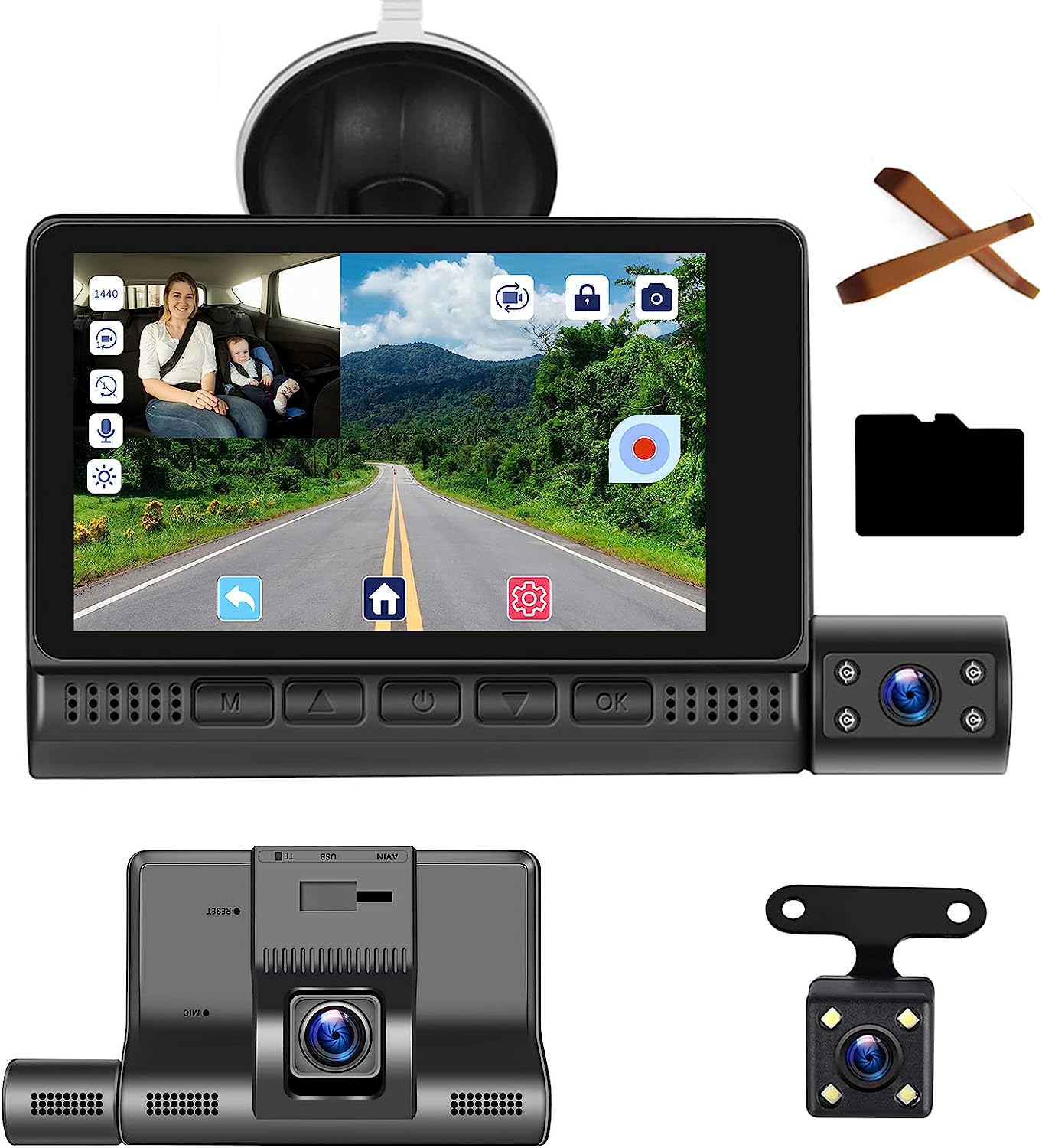 Caméra Embarquée Voiture 1080P 150° 4 Pouces, Dashcam Voiture avec 3 Caméra - Avant intérieur arrière Étanche,Vision de Nuit, Détection de Mouvement,Enregistrement en Boucle Fiche Technique et Prix au Maroc