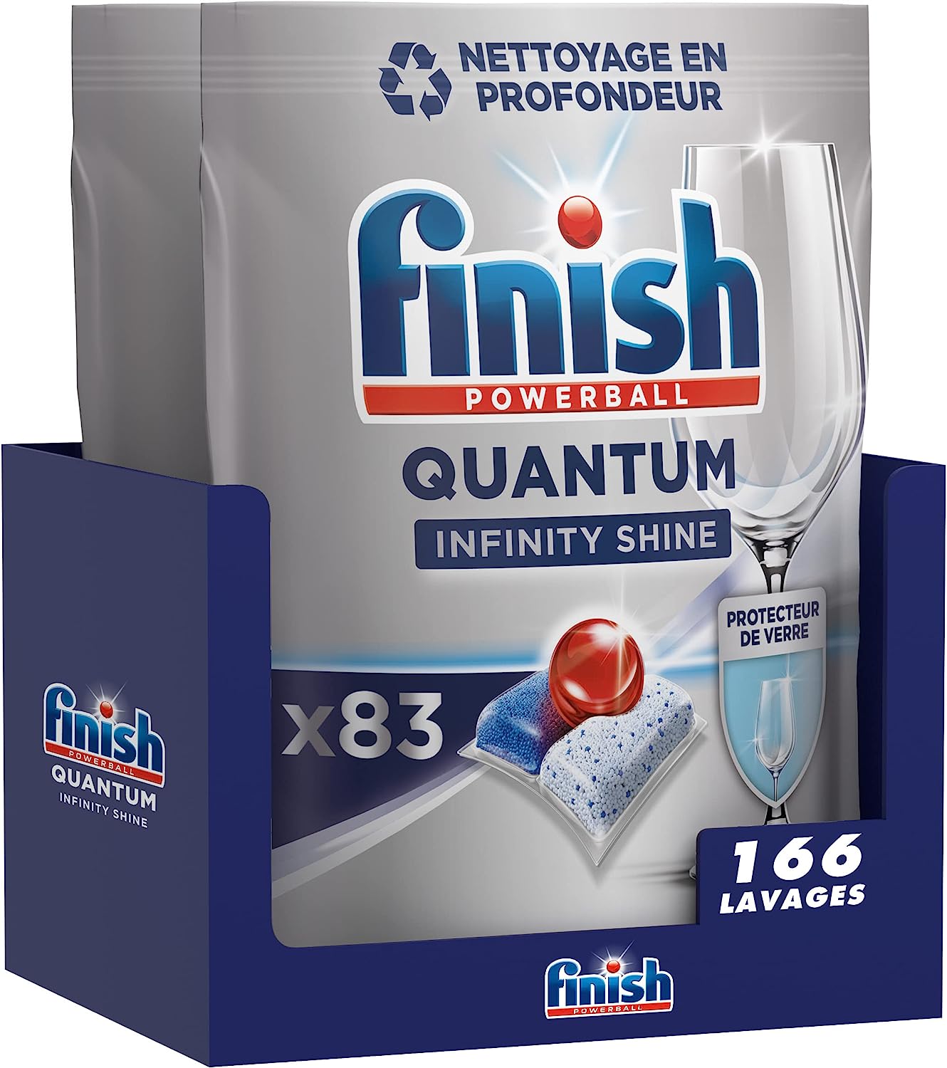 Finish Quantum Infinity Shine Pastilles Lave-Vaisselle, Elimine les taches tenaces, 166 capsules (2x83) Avis, Fiche Technique et Prix au Maroc