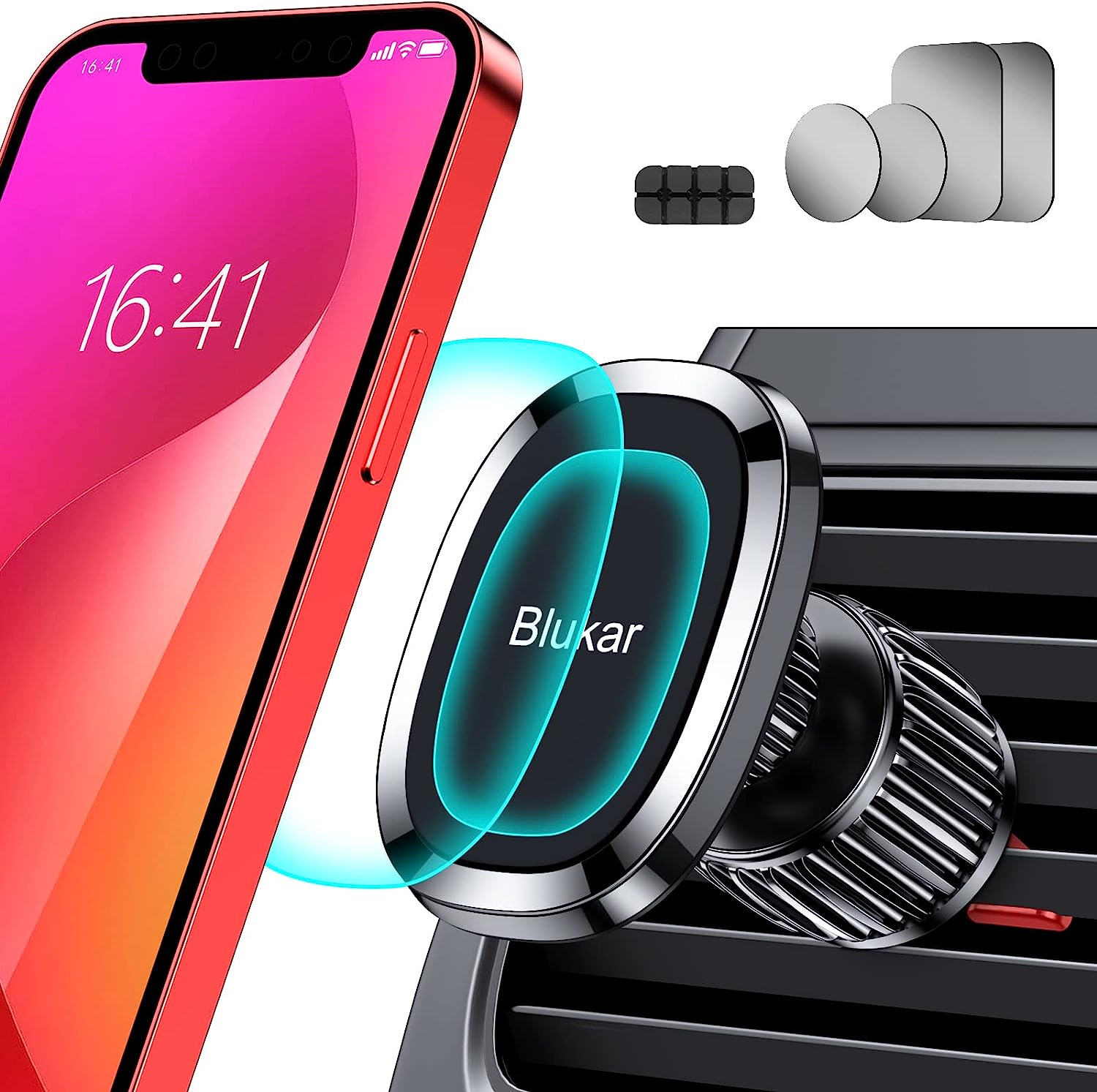 Support Téléphone Voiture, Blukar Porte Téléphone Magnétique Grille d'Aération-360° Rotation & 2023 Clip Amélioré & 6 Aimants Puissants&4 Plaques Métalliques pour iPhone/Galaxy Fiche Technique et Prix au Maroc