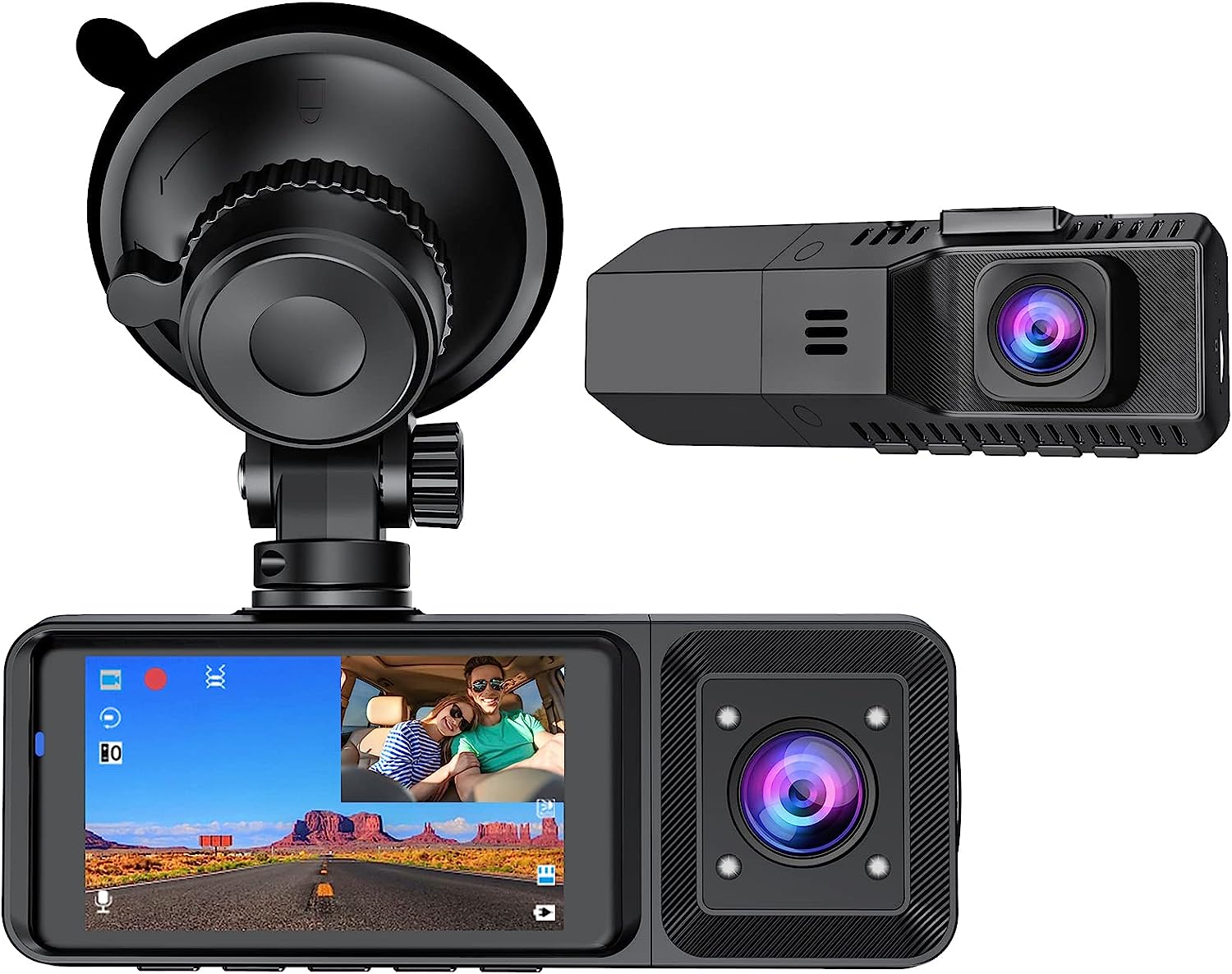 Dashcam Voiture Avant et intérieure Full HD 1080P, Caméra Embarquée Voiture Grand Angle 170° Écran 2,45 Pouces, Enregistrement en Boucle, Moniteur de stationnement, Vision Nocturne Fiche Technique et Prix au Maroc