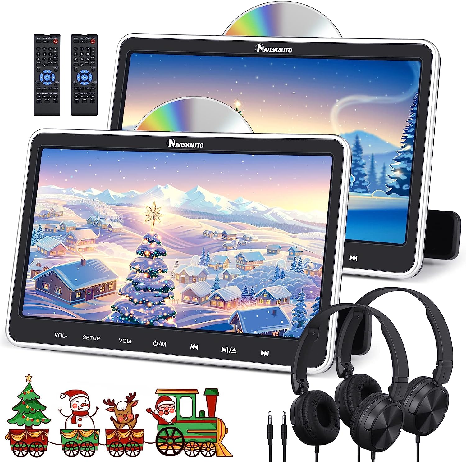 NAVISKAUTO 10,1 Lecteur DVD Voiture avec HDMI Input,Double Ecran d’Appui têteEquipé 2 Casques,Supporte 128GB USB SD,MP4、MKV、MPEG、MPG(2 Lecteurs DVD) Fiche Technique et Prix au Maroc