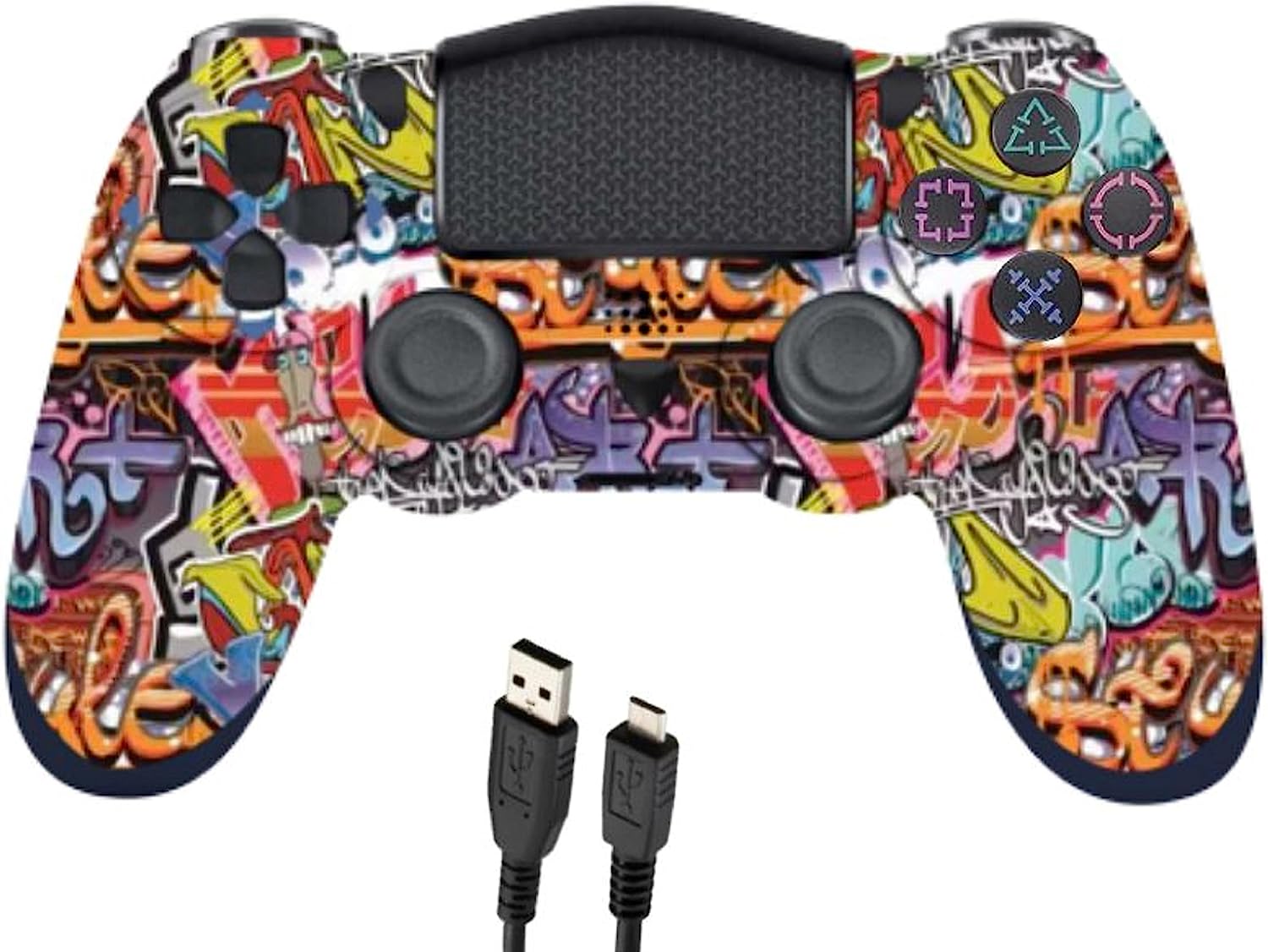 Manette ps4 Compatible Graffiti / Compatible pour PS4 Pro / Ps4 Slim / PC via Steam / connexion via Bluetooth - Manette PS4 sans Fil + câble USB de rechargement INCLUS / Joystick -Télécommande ps4 Fiche Technique et Prix au Maroc