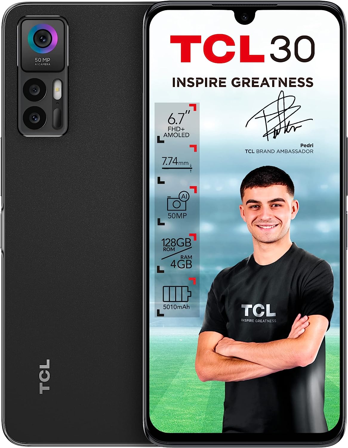 TCL 30 - Smartphone 64GB, 4GB RAM, Dual Sim, Techno Black Fiche Technique et Prix au Maroc
