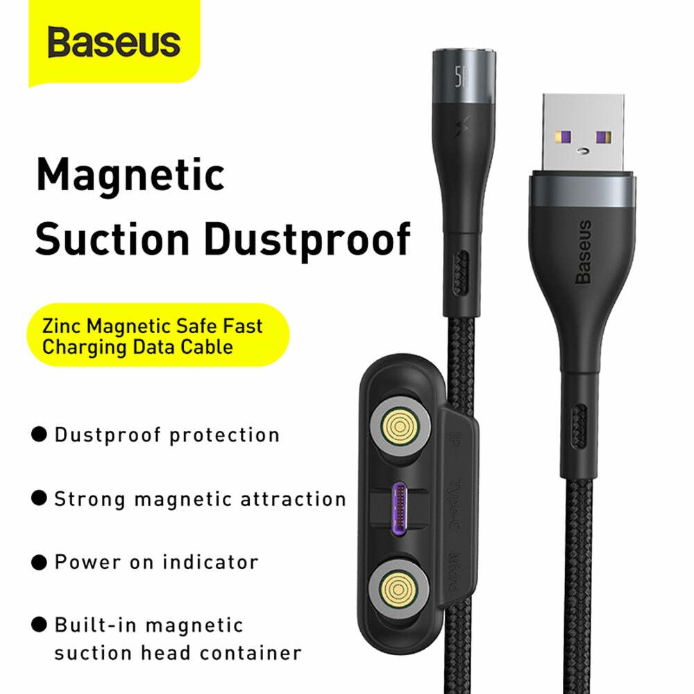 Câble de données de charge rapide magnétique Baseus Zinc USB vers M + L + C 5A 1M - Blanc