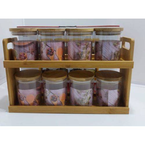 Boites à épices hermétique en verre avec support en bambou, Pots à épices 8 Pcs
 Fiche Technique et Prix au Maroc