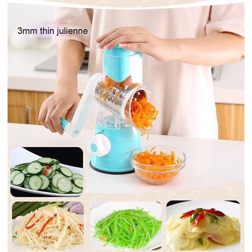 Coupe-légumes Fruits CIRCULAIRE + Trancheuse Hachoir legume, Machine Manuel 3 Lames - Bleu
 Fiche Technique et Prix au Maroc